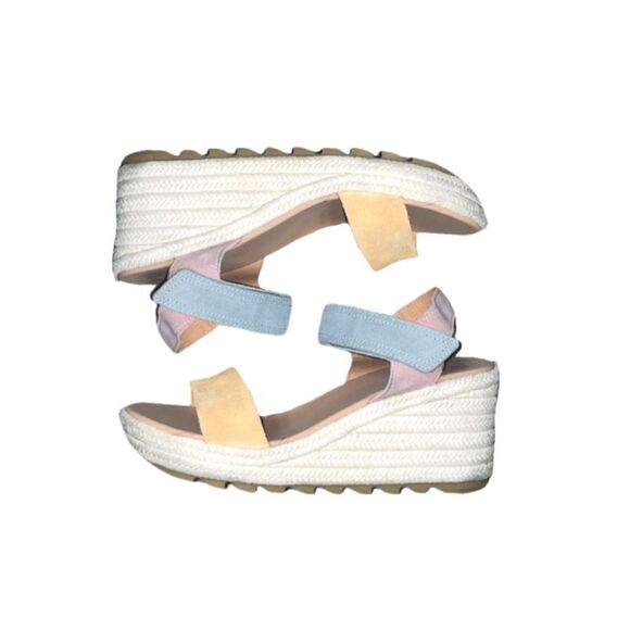 Sorel Pastel Platform Woven Wedge Pale Pink Baby Blue Yellow Cream Barbie Sandal - Picture 1 of 11